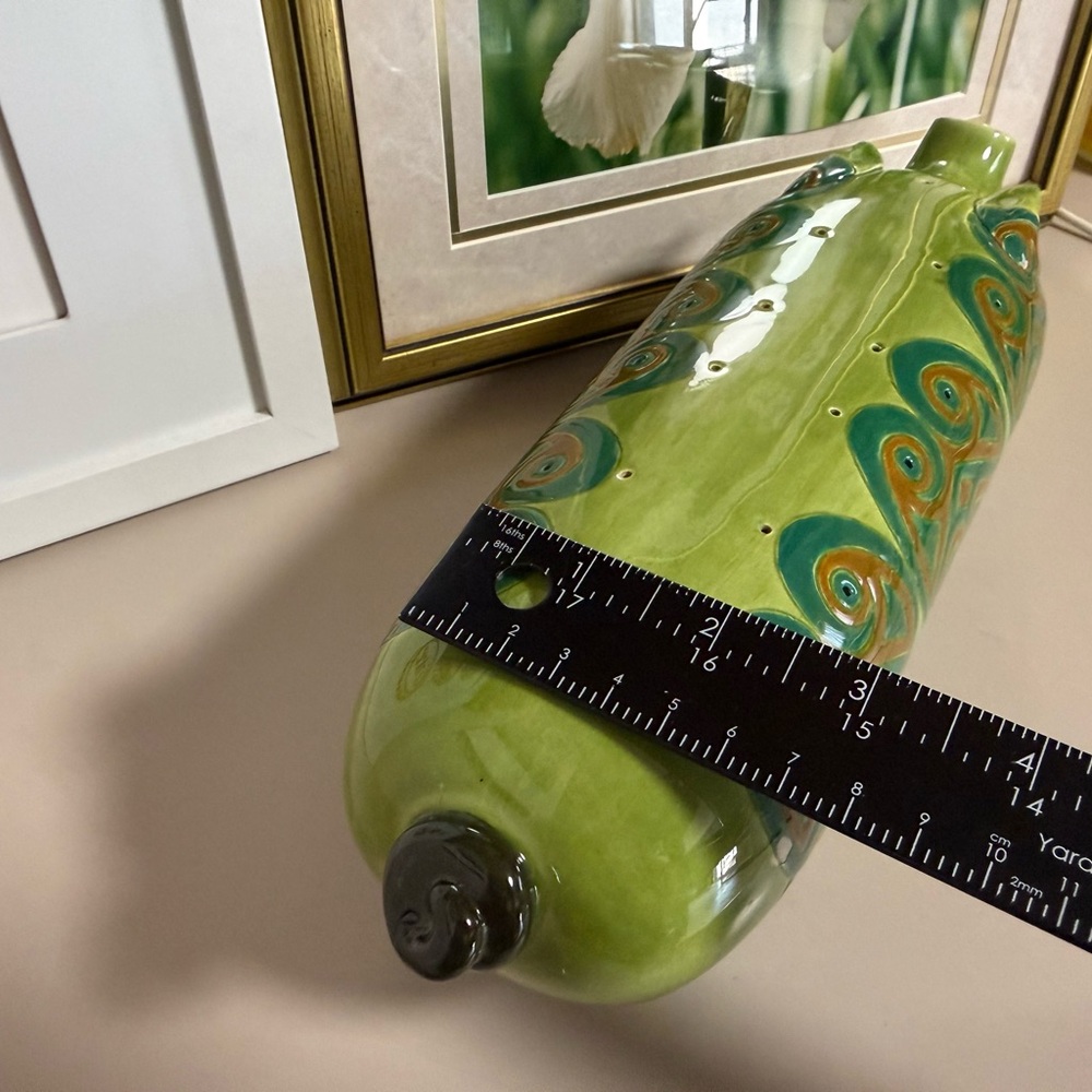 Green Ceramic Decorative Pig Figurine with Teal Accents - Picture 2 of 16